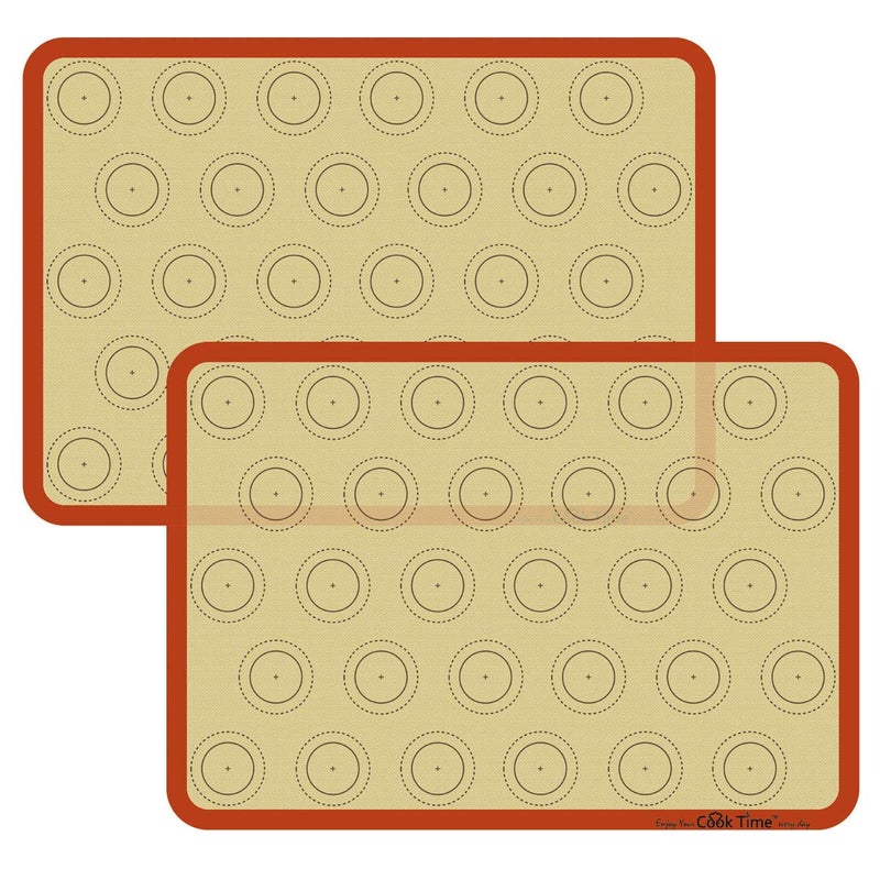 CookTime Macaron Silicone Baking Mat - Set of 2 Non Stick Silicon Macaroon Baking Sheet Cookie Liner(BPA Free/Reusable/Half Sheet),Perfect Cooking Kit for Macarons,Pastry,Cake and Bread Making (Red) - Image 1